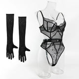 Women's Sexy Black Lace See-Through Jumpsuit - Hollow Mesh Shapewear Bodysuit for Special Occasions