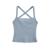 Solid Color Sexy Back-Cross-Strap Tank Top For Women New Summer Slim-Fit Short Outerwear Base Top Pure Desire Casual Style 56ZA