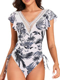 2026 Crochet Drawstring One Piece Swimsuit Women Sexy Ruffle Swimwear Female Solid Bathers Bathing Swimming Swim Suit Beachwear