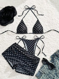 With Shorts Polka Dot Halter Mini Micro Thong Bikini Female Swimsuit Women Swimwear Three-pieces Bikini Set Bathing Suit Swim