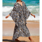 Sexy Zebra Printed V Neck Tunic Beach Cover Up Cover-ups Beach Dress Beach Wear Beachwear Beach Long Dress Female Women V4159