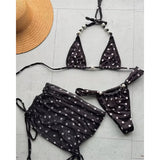 With Skirt Polka Dot Bikini Female Swimsuit Women Swimwear Three-pieces Bikini set Halter Pearls Bather Bathing Suit Swim V7879