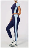 Nake Yoga Set Women's Tracksuit Color Contrast Short Sleeve Slim Sports T Shirts High Waist Leggings Fitness Clothes Gym Outfits