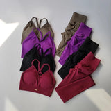 Women's fitness suit, V-neck bra yoga set sports high waisted leggings, tight fitting and shaping