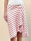 Summer Solid/Stripe/Plaid Midi Skirts for Women Casual Elegant A-Line Skirt for Beach Vacation Streetwear