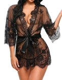 Women Sexy Lingerie Babydoll Erotic Transparent V-Neck Nightdress Robe G-string Costume Lace Sleepwear Dress