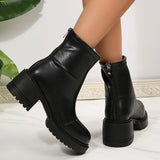 Fashion Thick Heels Ankle Boots Women 2025 Back Zipper Plus Size 35-42 Pu Leather Boots Woman Round Toe Platform Booties Mujer