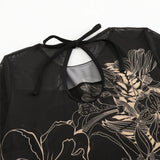 S - XXL Printed Long Sleeve With Sarong One Piece Swimsuit Women Swimwear Female Flowers Padded Bather Bathing Suit Swim K7181