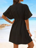 V Neck Lace Short Sleeve Tunic Beach Cover Up Cover-ups Beach Dress Beach Wear Beachwear Female Outfits Bathing kaftan for Women