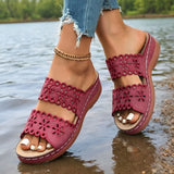 Vinatge Hollow Out Platform Sandals Women Lightweight Plus Size Wedges Sandles Woman Comfortable Thick Sole Casual Sandalias 43