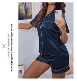 Women Two-piece Pj Sets Sleepwear Loungewear Button-Down Pajama Women 2 Piece Pijama Homewear Shorts Set