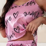 Women's Satin Floral Pajama Sets with Spaghetti Strap Tops and Long Pants Sleepwear 2 Piece Sleeveless Home Clothes Loungewear