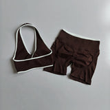 2pcs Women's Seamless Push-up Sports Vest Bra Set with High Elastic Hip Lifting Shorts for Running Aerobics Yoga