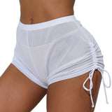 New Mesh Transparent High Waist Elastic Casual Shorts Sports Shorts For Women Wrinkle Drawstring Binding Charming Elegant FSKK