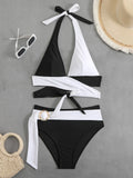 Sexy Halter Bikini 2026 Criss Cross Solid Swimsuit High Waist Swimwear Female Bathers Bathing Swimming Suit Padded Beachwear
