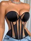 Mesh Thin Corset Sexy Erotic Tight Corset Fishbone Top Casaul Transparent Off-the-shoulder Pure Desire Elegant Top Charming 6EX2