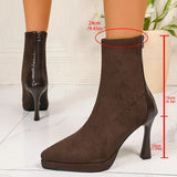 Sexy Pointed Toe Thin High Heels Boots Women Fashion Back Zipper Platform Ankle Boots Woman Super High Heeled Short Booties 42