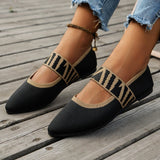 Knitted Color-block Women's Flat Shoes Dressy Ballet Flats Casual striped straps Pointed Toe Loafers Female Daily Shoes Big Size