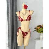 2026 New Striped Bikini Women Swimwear Female Swimsuit High Cut Leg Padded Bather Bathing Suit Swim Two-pieces Bikini set K8071