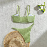 Wrinkled Crinkled Knotted Bikini Women Swimwear Female Swimsuit Two-Pieces Bikini Set Brazilian Bather Bathing Suit Swim V5709