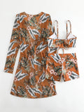 New Sexy 3 Pieces Suit for Women Neck Hanging Bikini Set+Cover-up Swimwear Sunproof Tankini High Waist Shorts Swimsuit Beachwear