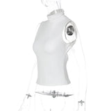 FDYOUI Fashion Turtleneck Sleeveless Tank Tops Streetwear Y2K Woman Clothes Backless Solid Corset T-shirt Female Skinny Crop Top