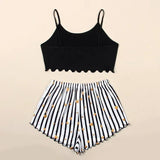 Summer Casual Pajamas Set for Women Sleepwear Sexy Lingerie Sleeveless Striped Tank Top Vest + Shorts Set Pijamas Homewear
