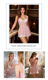 Pink Sexy Lace Ruffled Suspender Nightdress for Women Babydoll Lingerie Push Up Chemise Sleepwear