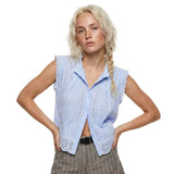 Summer Women’s Button Down Eyelet Tops Solid Color Sleeveless Round Neck Lace Trim Shirts Daily Casual Blouse Summer