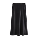 Foridol Autumn Winter Burgundy Satin Skirt Women Party Silk Skirt High Waist Straight Long Faldas Mujer Christmas Skirt