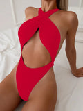 Sexy Criss Cross Backless High Cut Women Swimwear One Piece Swimsuit Female Thong Monokini Bather Bathing Suit Swim Beachwear