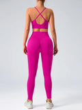 2 pcs/set Seamless Tight Pants Set Rose Red Tank Top Outfit Women's Clothing Breathable  Trousers  Athleisure Fitness Pants