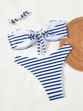 2026 Bandeau Bikinis Women Striped Padded Swimwear Female Sexy Swimsuit Solid Bathers Bathing Swimming Swim Suit Beachwear
