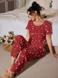 Women's Sleepwear New Loose Pajamas Floral Short-sleeved Trousers Loungewear Casual Wear Two-piece Set Pijamas Pyjamas Women