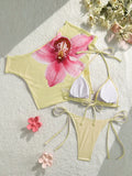 DEKA Flower Printed Short Sleeve Bikini Female Swimsuit Women Swimwear Three-pieces Bikini set Bather Bathing Suit Swim