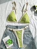 Splicing Ribbed High Cut Ring Mini Micro Bikini Women Swimwear Female Swimsuit Two-pieces Bikini Set Bathing Suit Swim Beachwear