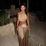 Women's Fashion Casual Satin Top Hanging Neck Skirt Sets Off-the-shoulder For Woman Pure Desire Elegant Skirt Sets Charming MNK6