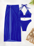 3 Pieces Halter Bikinis 2026 Solid Swimwear Female Sexy Swimsuit Women With Mesh Beach Dress Bathers Bathing Swimming Swim Suit