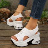 Air Mesh Microfiber  Wedge Pumps Platform New Fashion Summer Peep  Women Sandal  White Black