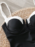 S - XL Splicing High Leg Cut One Piece Swimsuit Women Swimwear Female Underwired V-Bar Bather Bathing Suit Swim Beach Bodysuit