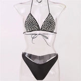 2026 Summer Pearl Decor Women's Swimsuit Shiny Strappy Swimwear Sexy Backless 2 Pieces Suit Femme Lace Up Bathing Suit Beachwear