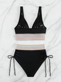 2025 New Bikini European and American Ribbon Deep V Bareback Sexy Bikini Split Swimsuit Swimsuit