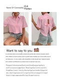 Y2K Style Pink Striped Crop Blouse for Women Short Sleeve Lapel Button-Up Women's Shirt Back Tie Top Lady Summer Casual Outfit