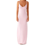 Women Sleeveless Summer Solid Color Twisted Straps Dresses V-Neck Backless Party Club Vacation Beach Long Dresses