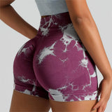 Tie Dye High Waisted Butt Lifting Yoga Shorts for Women, Breathable Sport Shorts with Four-Way Stretch - Gym, Running, Workout