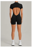 Women's Seamless Yoga Jumpsuits Sports Fitness Beauty Back Slim Fit Short-Sleeves One-Piece Workout Gym Training Bodysuits