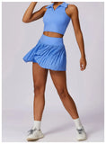 Outdoor Breathable Golf Wear Tennis Sport Sets Women Turn Down Collar Sleeveless Top Short 2 in 1 Skirt Running Fitness Set