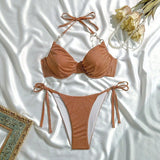 sexy giltter brown push up halter bikinis sets two pieces thong swimsuits Swimwear conjunto de bikini tankini beachwear biquini