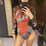 S - XXL Printed Long Sleeve With Sarong One Piece Swimsuit Women Swimwear Female Flowers Padded Bather Bathing Suit Swim V7181