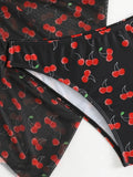 Women French Chic Cherry Print Bikini Sets Three Pieces with Mesh Skirt Swimsuit Swimwear Bathing Suit Beach Outfits Biquini